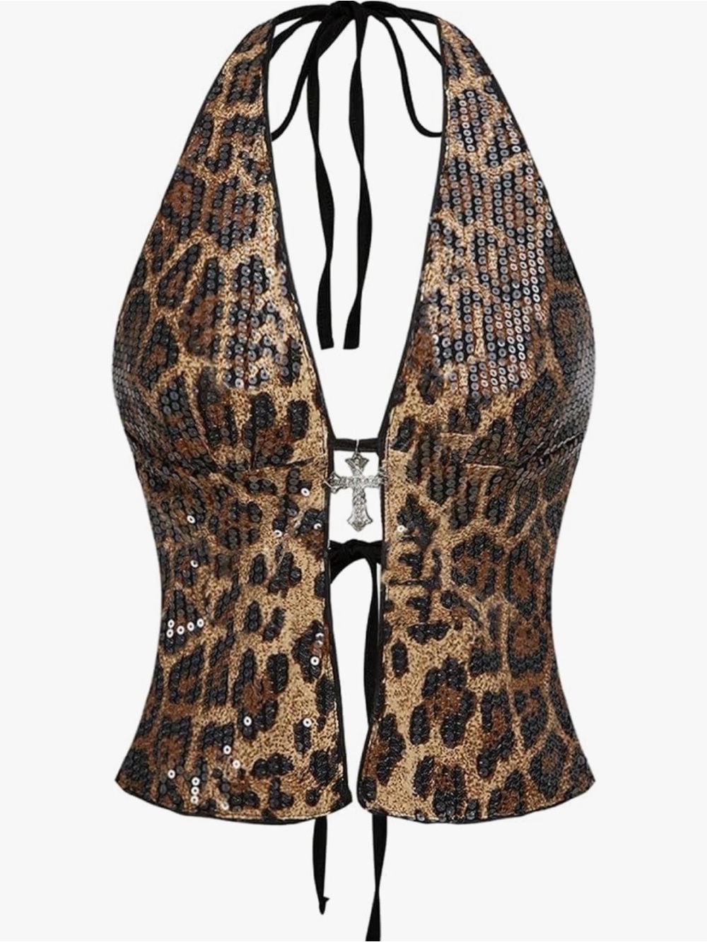 Y2K Esc Women’s leopard print sequin halter top